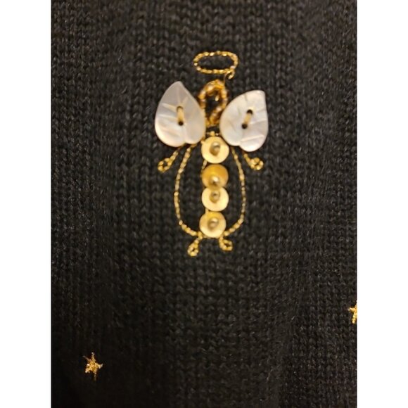 VTG Susan Bristol Embroidered Angel Black Cardigan Sweater SZ Med Christmas 2005 - Picture 8 of 9